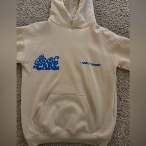 Lonely Ghost Beige Hoodie with Blue Design